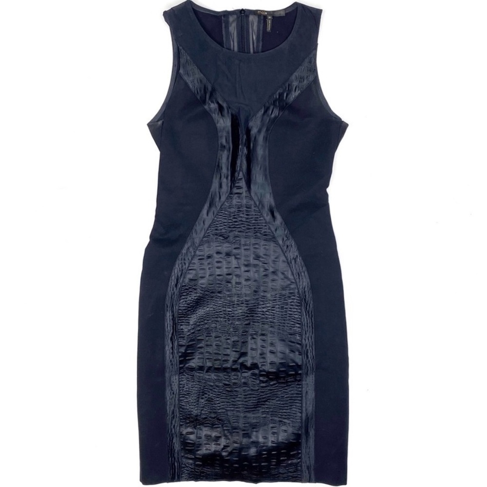 Maje Paris Black Bodycon Mini Dress Textured Panel Cocktail Party Womens 36/US 4